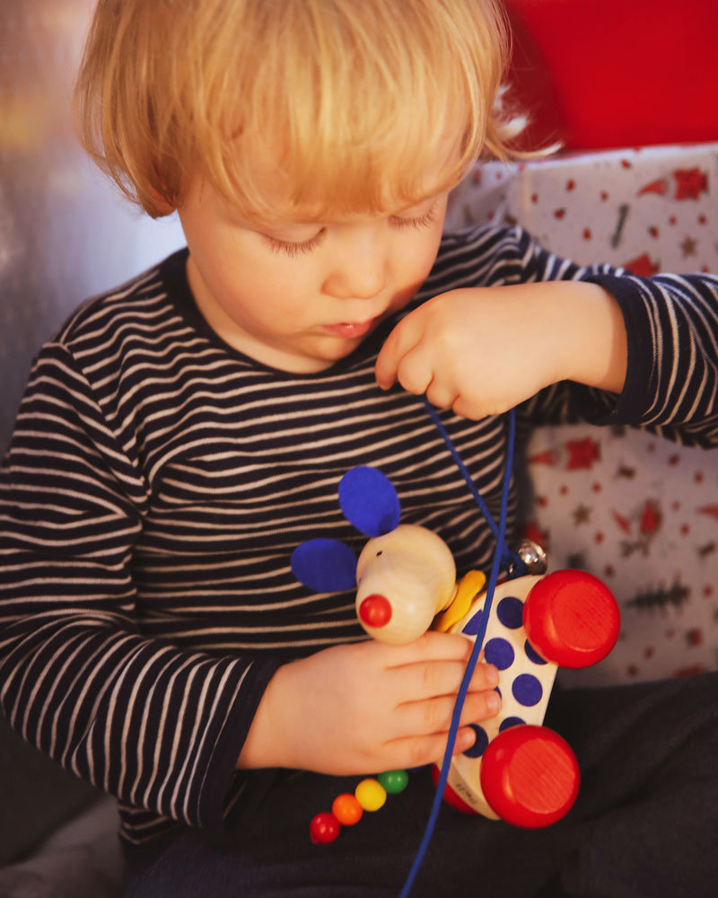 Kind met nico houten speelgoed van Selecta