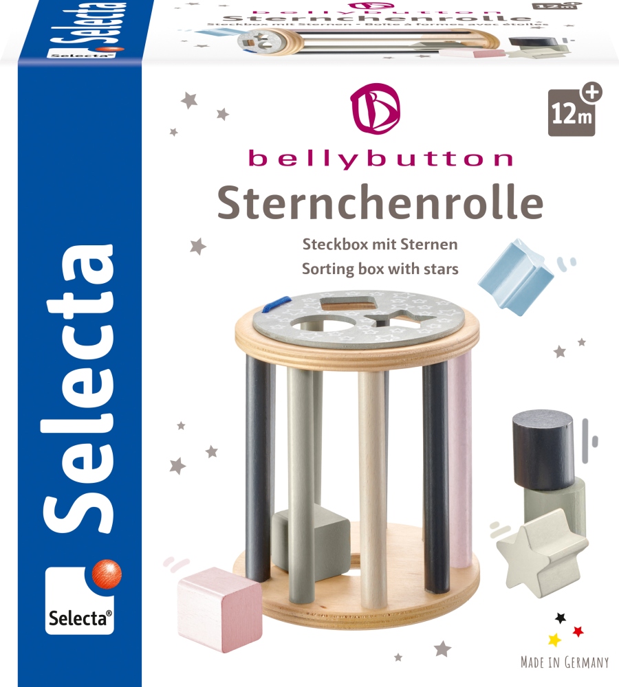 Steekbox met sterren: sorteerdoos met ster- en blokvormen, Sternchenrolle, voor kinderen vanaf 12 maanden van Selecta.